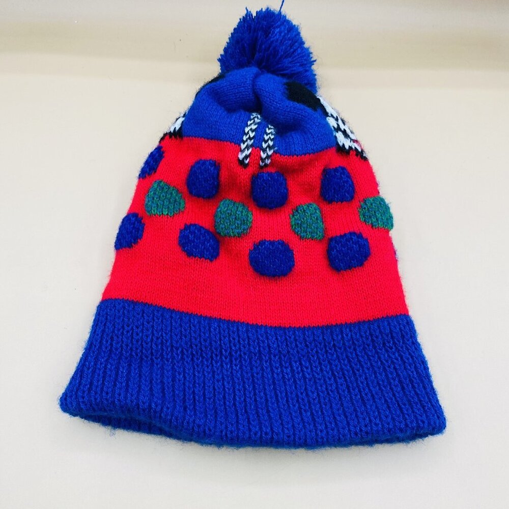 Vintage Garon Mickey Mouse Walt Disney Youth Beanie Cap Hat Pom Pom USA Blue Red - Picture 5 of 11